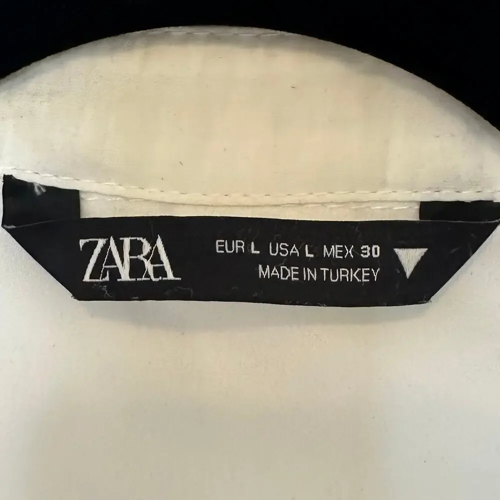 Zara Lined White Short Sleeve Button-Up Lightweight Shirt Short Dress – Sz L